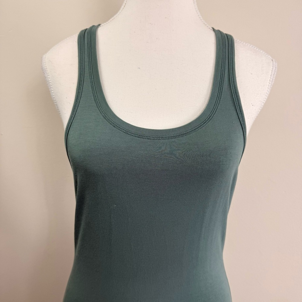 Lululemon Sleeveless Maxi Dress Crisscross Racerback Green Grey Side Slit Slim - Picture 4 of 10